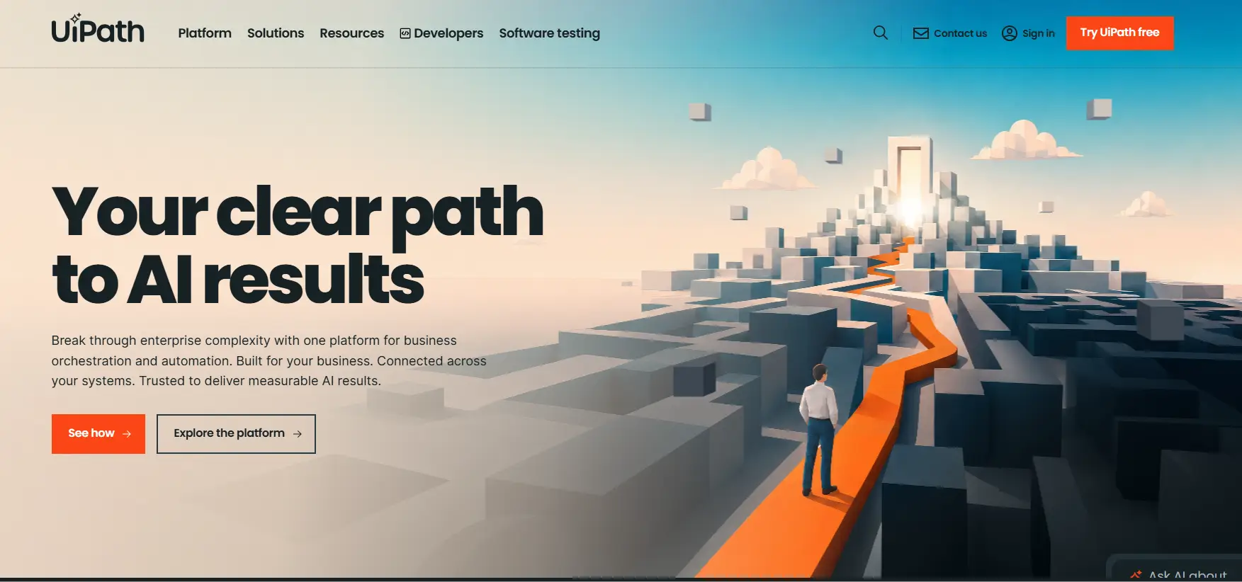 UiPath homepage introducing its enterprise
automation platform