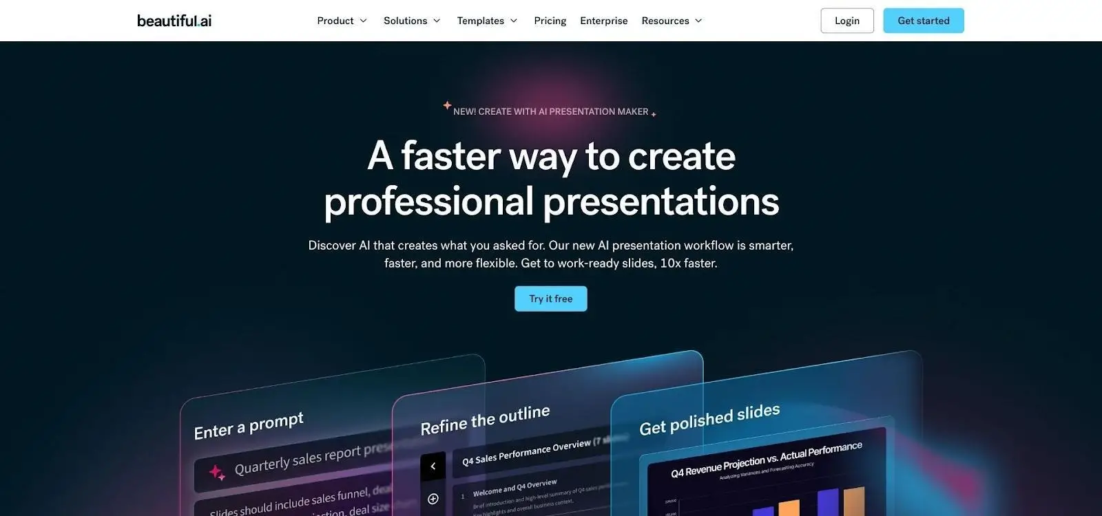 Beautiful.ai Smart Slides editor and analytics dashboard screenshot