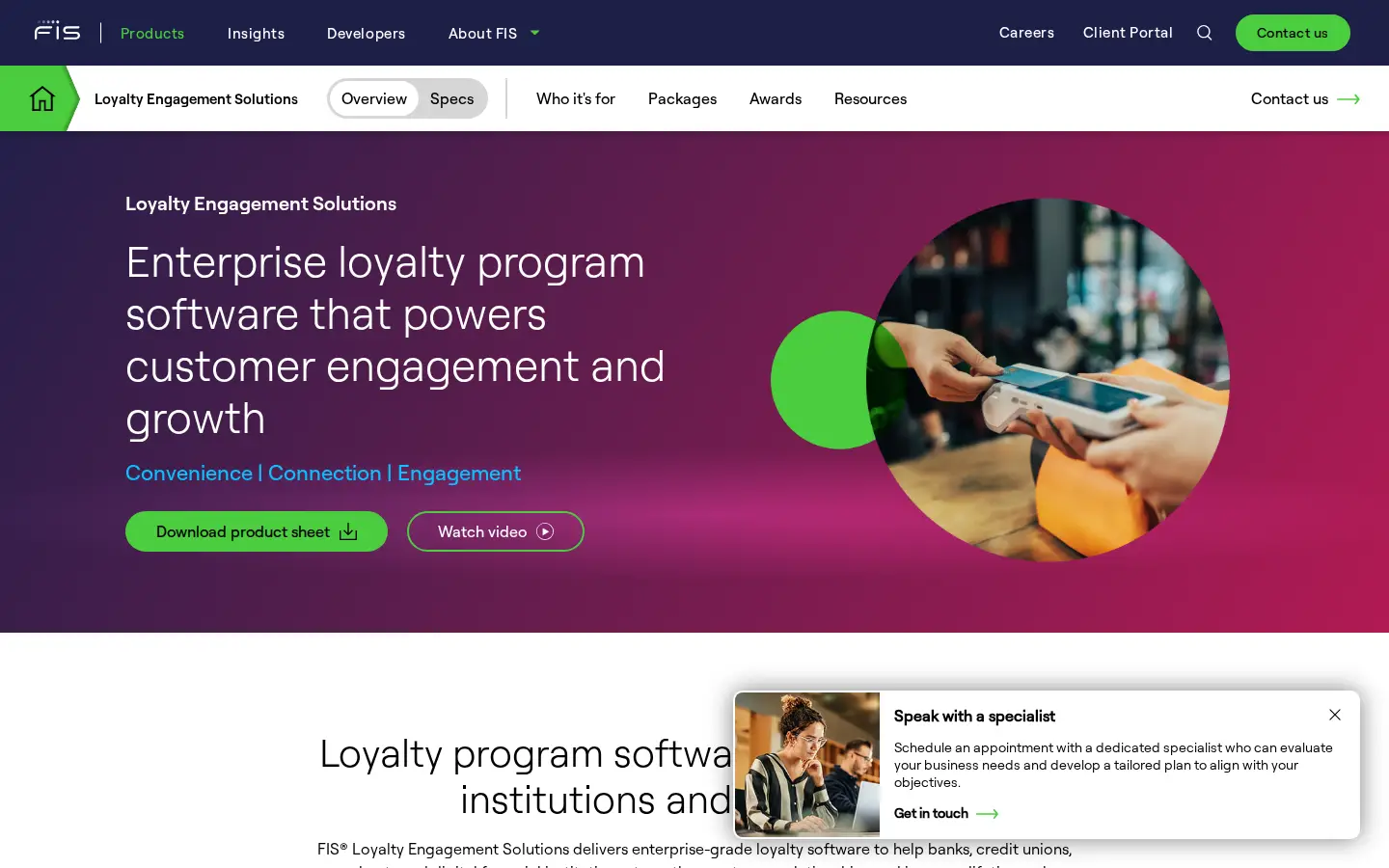 FIS Loyalty Engagement Solutions page