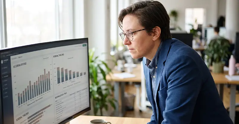 A subscription billing dashboard tracking recurring revenue, renewals, and reconciliation in real time