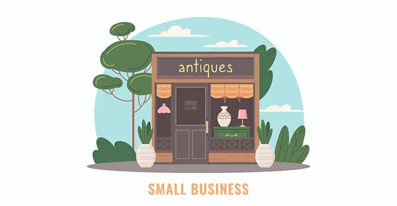 Storefront of an antique small business